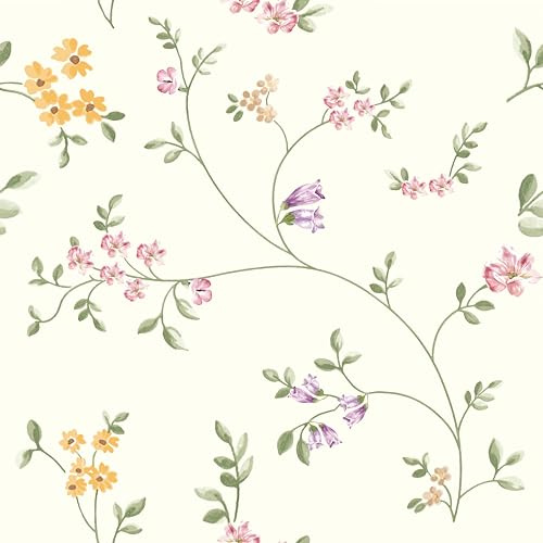 CHDITB Multicolor Blumen Tapete,Blumentapete Selbstklebend,Wandsticker für Mädchen Schlafzimmer (44 x 300 cm) Wildblumen wasserdichte Grünblatt Tapete,Wandsticker für Wohnzimmer Küche