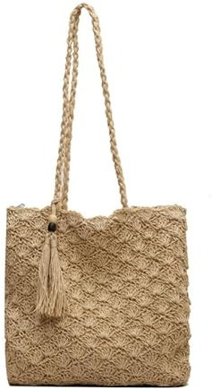 YIZITU Stroh-Schultertaschen für Damen, gewebt, Luxus, Strandtasche, lässige Damenhandtaschen, Geldbörsen, beige