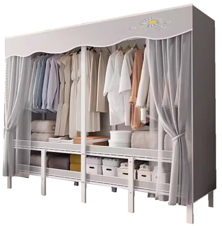 HUHJYUGE Stoffschrank mit Kleiderstange, Kleiderschrank Stoffschrank Stabil, Einfacher Kleiderschrank, Freistehende Garderobe, Vliesstoff, Metallrahmen, Stoff Faltschrank für Schlafzimmer