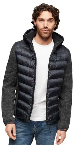 Superdry Herren Storm Hybrid-Strickjacke mit Kapuze Dunkel Anthrazit Meliert XXXL