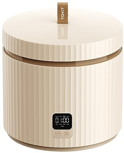 TOKIT Rice Cooker Small 3 Cup Uncooked /6 Cup Cooked, Modern Multifunctional Mini Rice Cooker with Display Touch Button for 1-3 People Ceramic Coated Non-Stick Pot 8 Cook Functions - Cooking & Warmer