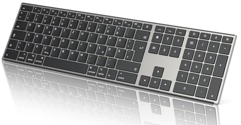 OMOTON Aluminium Bluetooth Tastatur, Kabellose QWERTZ-Tastatur mit Metallgehäuse (Kompatibel mit MacBook Air/MacBook Pro/iMac/Mac Pro), Wiederaufladbar, Ergonomisch, Leises Tippen