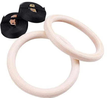 HBALDTEDC Gymnastik Ringe Set, 28 32MM Fitness-Gymnastikringe aus Holz mit verstellbaren Nockenschnallengurten Fitness-Heim-Fitnessgerät Krafttrainingsgerät(32MM with Straps)