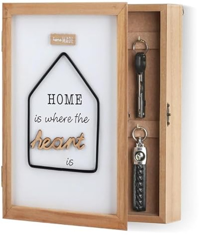TOWEBOORY Wooden Key Cabinet, 10.6 x 7.87 x 2.36 Inch Wall Mounted Key Box with 6 Key Hooks Decorative Key Holder for Wall Rustic Farmhouse Key Rack for Home Office Entryway Key Storage
