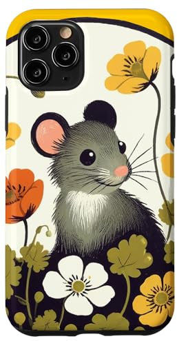 Carcasa para iPhone 11 Pro Ratón y flores arte lindo roedor
