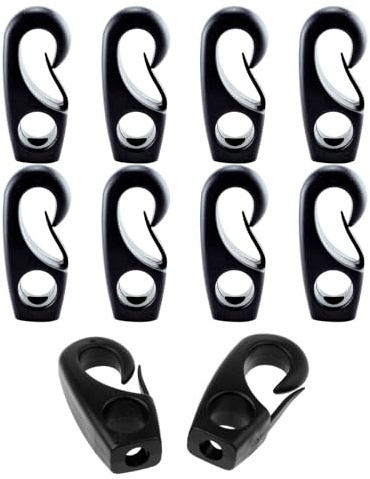 YHAILI 10 x schwarze Bungee-Haken, Boote, Gummiseil, Ruderboote, Krawattenschnur, Haken, Kajak-Zubehör