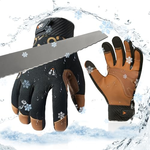 Vgo... Arbeitshandschuhe Touchscreen Caprina Leder, Multifunktionale Montagehandschuhe für Mechaniker Gartenarbeit Bauwesen Lager (XL)
