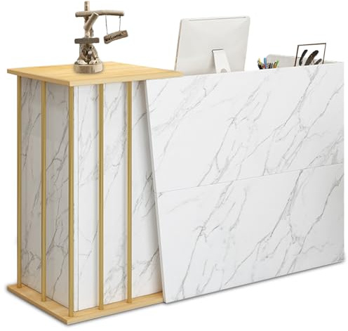 SJMDMZD Empfangstheke Rezeption de Modern, Rezeptionstheke Holz mit 4 Stauräumen, Rezeption Schreibtisch Messetheke mit Abschließbarer Schublade für Firmenhallen Bekleidungsgeschäft B 120cm