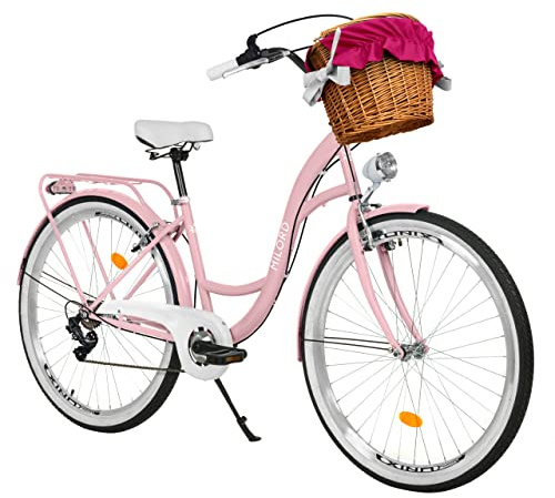 MILORD Damenfahrrad Citybike Komfort Mit Weidenkorb Hollandrad Vintage Fahrrad, 26, 28 Zoll, 7-Gang