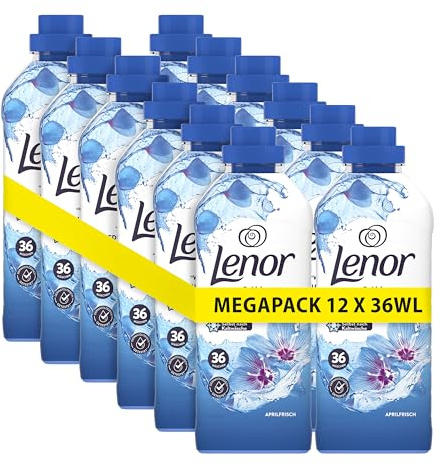Lenor Weichspüler Megapack 12 × 36 Waschladungen, Aprilfrisch, 24 Stunden „Wie Frisch Geduscht“ Gefühl, Mit Aktiver Geruchsabwehr