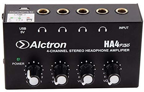Qukaim 4 Channels Headphone Amplifier Compact 4 Channels Mini Stereo Headphone Amplifier, Portable Earphone Amplifier for Recording, Lightweight Design, Ideal for Musicians and o Enthusiasts
