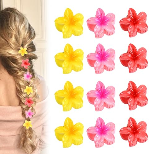 Pince à Cheveux Fleur, 12 Pieces Barrette Fleur Cheveux Hawaïenne, Épingle à Cheveux Fleurs Été, Accessoires pour Femmes, Filles