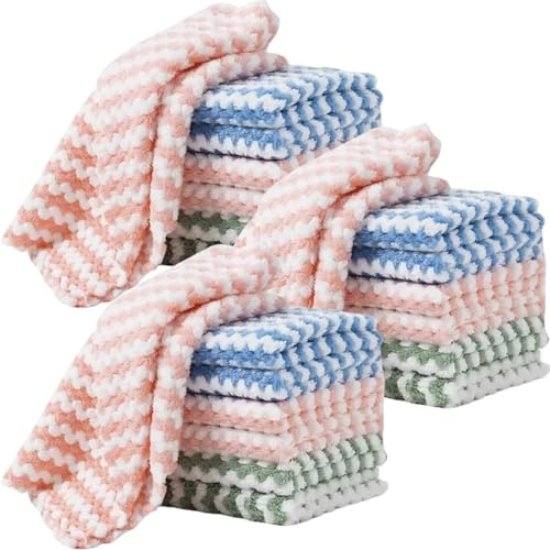 21 Pack Kitchen Towels Dish Towels Microfiber Cleaning Cloths – Ultra-Soft, Absorbent & Reusable 10 x 10 Lint Free Cloths Microfiber Cleaning Rags Reusable Washcloths for Furniture, Car, Tea, Bowl.