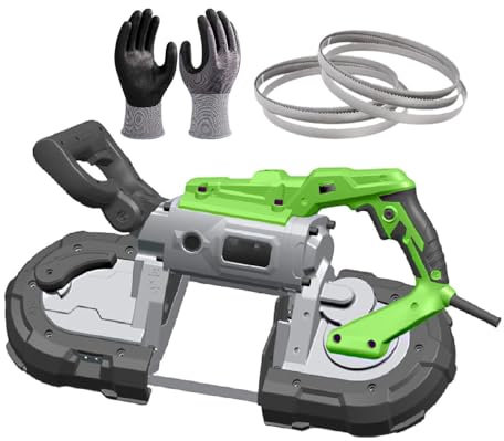 Sega A Nastro Portatile,Sega A Nastro Per Metallo,Taglio Del Metallo Da 0-45°,Luce Led Integrata, Diametro Di Taglio Di 4,72 Pollici,Con Lama Per Sega 3 Dimensioni (6 Pezzi)&1 Guanto,Withoutbase