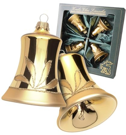 Krebs Glas Lauscha - Weihnachtsdekoration/Christbaumschmuck aus Glas - Glocken - Farbe: Matt Gold - Menge: 4 Stück - Größe: ca. 7 cm - Made in Germany
