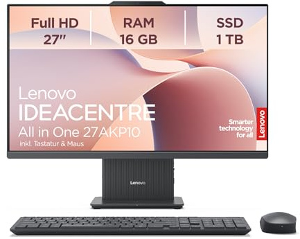Lenovo IdeaCentre All-In-One AI-PC | 27 Full HD Display | AMD Ryzen 7 250 | 16GB RAM | 1TB SSD | AMD Radeonn Grafik | Win11 | Inkl. Kabellose Maus-Tastatur | Luna Grau | 3 Monate Premium Care