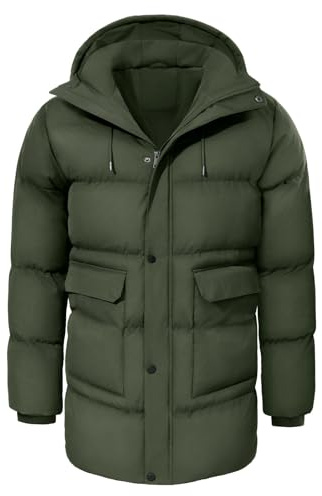 heekpek Giubbotto Invernale Uomo Cappotto con Cappuccio Idrorepellente Lungo Giacca Imbottito in cotone Giacconi Invernali Parka da Sci Snowboard Trekking, Verde, XL