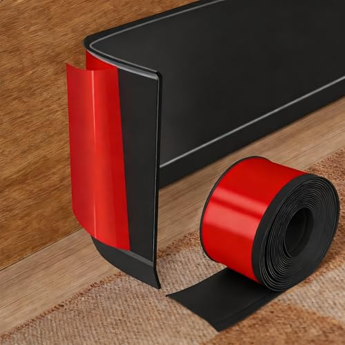 Midslinee Plinthe Souple Autoadhésive en PVC, Noir Plinthe Plinthe Adhesive 2M x 10CM, Bande Décorative Flexible pour Cuisines, Salles de Bains et Salons
