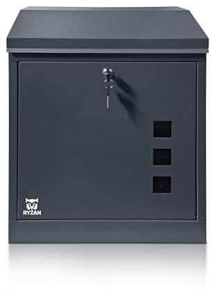RYZAN Wall Mounted Parcel Box, Secure Black Delivery Box, Weatherproof Lockable Drop Box for Multiple Large Parcels, 52.2 x 43.4 x 25 cm