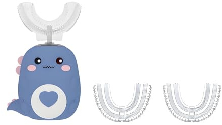 Brosse À Dents Ultrasonique 360° pour Enfants Dino Brush, Brosse À Dents Automatique avec Têtes en Silicone et Lumière LED, Brosses À Dents À Mâcher - Minuterie, 2 Modes, Étanchéité IPX7