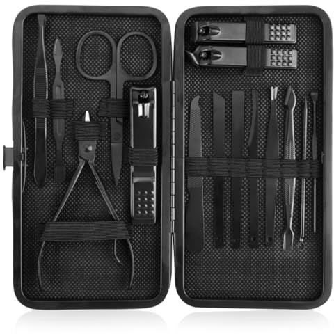 Set Manicura, 15 Piezas Kit Cortauñas con Estuche de Viaje de Cuero
