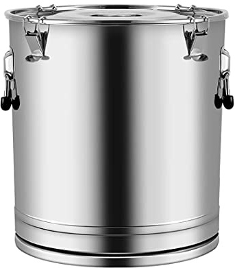 Olla de transporte de líquidos de acero inoxidable 304 de 25 l con diseño de barril sellado, duradero, de alta resistencia, broches gruesos, gran capacidad para cocinar y almacenar