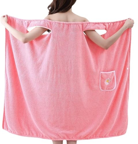 Sucritude Toalla Envolvente Mujer, Albornoz De Mujer Baño Toalla Con Bolsillo, Portátil De Forro Polar Coral Con Bolsillo - Vestido De Baño Con Cubierta Para Nadar Y Ducha Corporal