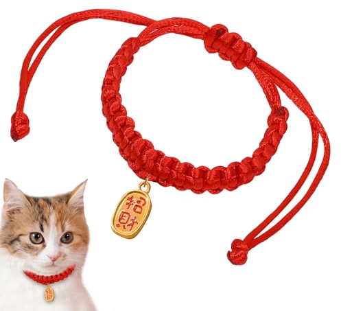 Gewebtes Katzenhalsband – Chinesisches Neujahrs-Welpenhalsband, Verstellbarer -Schal, Winter-Hunde-Halswärmer, rotes Welpen- und Katzenkostüm für kleine Haustiere