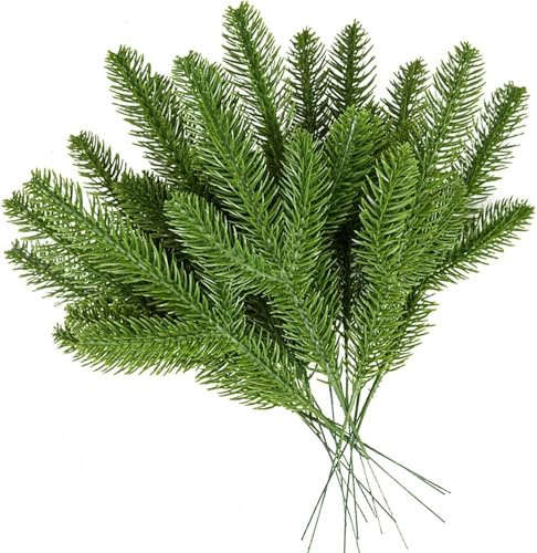 CYIOU 32 Piezas Ramas Pino Artificiales Guirnalda Plástico para Púas Pino Falso Verde Agujas Flor Planta Falsa para Guirnalda Adornos de Navidad Jardín Hogar Decoración