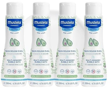 Mustela Multi-Sensory Bubble Bath 200ml -Pack of 4 | Gentle Foaming Bath for Babies & Children | Tear-Free, Hypoallergenic, Soothing Formula for Sensitive Skin | Dermatologist Tested