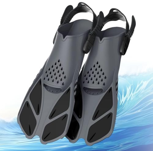 Schwimmflossen Erwachsene Unisex, Verstellbare Schnorchelflossen mit Offener Ferse, Kurze und rutschfeste Taucherflossen für Schnorcheln, Tauchen und Schwimmen, Schwarz (S/M 36-41)
