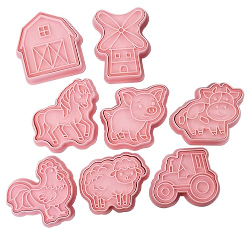 Kakformar med lantligt tema – set med 8 bondgårdsformer inklusive väderkvarn för ladugård, ko, gris, häst, kyckling, får, fondantfräsmönster