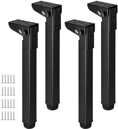 WATAOW 4 STK Klappbarer Tischbein | 15–70cm Schwarze Klapphalterung | Metall Möbelfüße mit Schrauben | für Selbstgebaute Tische Werkbänke Campingtische Esstische(70cm/27.6)
