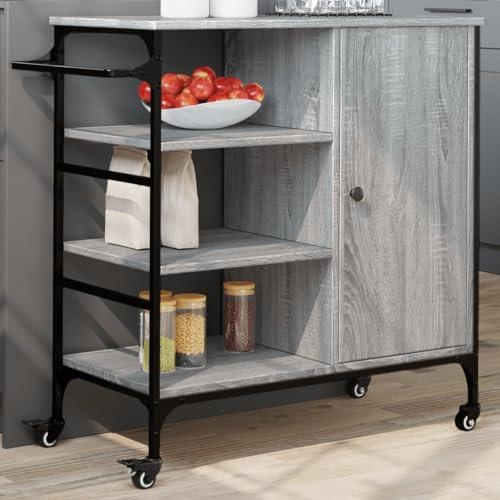 Frdhee Carro de cocina con ruedas, carrito de cocina, gris, 87,5 x 38,5 x 84,5 cm, material de madera para salón, comedor, cocina, bar, fiesta
