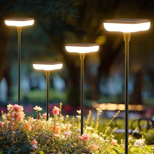 Ainostone Lampade Solari da Giardino 6 Pezzi Luci Solari Esterno Bianco Caldo 1000mAh LED Lampada Solare Super Luminoso 34 lumen IP65 Impermeabile per Esterno Cortile Terra Prato Vialetto Decorazione