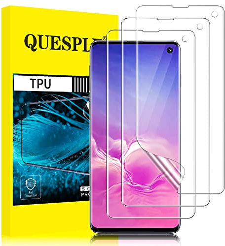QUESPLE [3 Pièces] Protection écran pour Samsung Galaxy S10, Haute Qualité 3D Incurvé Couverture Complète TPU Film Protection écran, Dureté 9H, Sans Bulles, Compatible avec Lecteur d’Empreinte
