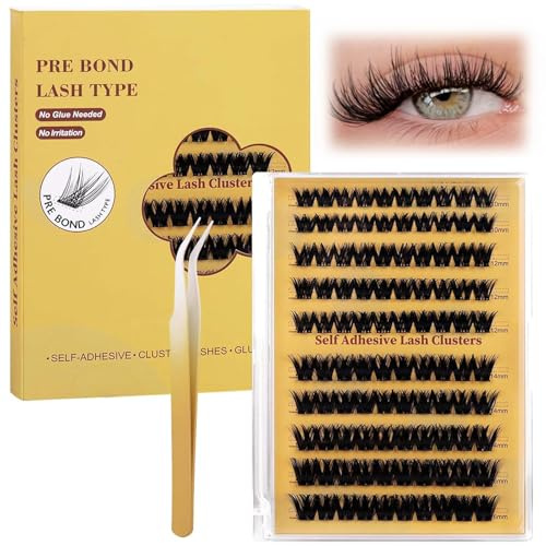 Pre Glued Cluster Lashes Kit,100PCS Volume Preglued Eye Lashes Cluster | 10-16MM Reusable & Wispy Lash Clusters,Press-on Design Easy to Apply,Natural Fluffy Look, for Daily & Party Use with Tweezers