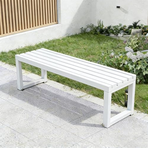 yurstcggh Gartenbank wetterfest,Gartenbank aus Aluminium,Ohne Lehne,Terrassenbänke,Holzlatten und Beine aus verzinktem Eisen,Garten Sitzbank for Basketballplatz,Terrasse,Garten,Veranda Weiß 150cm