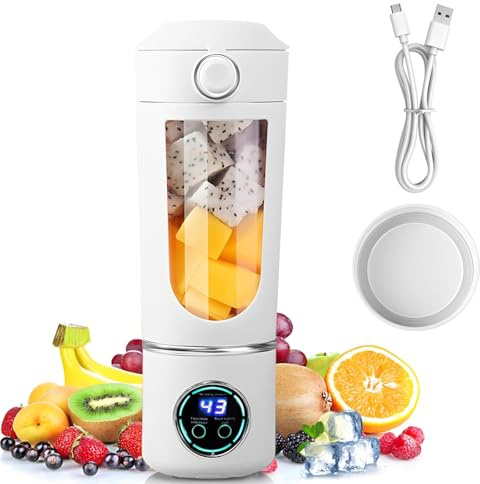 Mixeur portable, Mixeur Smoothie 700 ml, Mini-blender avec 12 lames en acier inoxydable et affichage numérique, Mixeur rechargeable pour shakes et smoothies, petit pour les voyages, la cuisine, le
