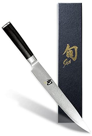 KAI Shun Classic japanisches Schinkenmesser 23 cm Klingenlänge - Damastmesser 32 Lagen VG MAX Kern - 61 (±1) HRC - Pakkaholzgriff - Made in Japan - Fleischmesser geschmiedet
