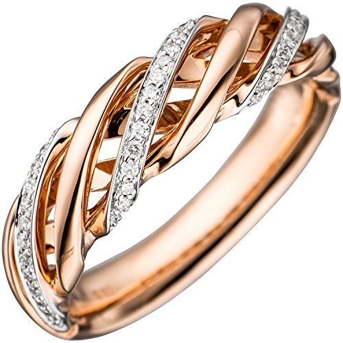 Jobo Damen-Ring geflochten aus 14 Karat 585 Rosegold Bicolor mit 36 Diamanten Größe 58