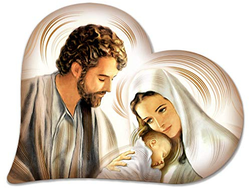 Lupia - Quadro Capezzale, Collezione Heart Nativity Brown Sacra Famiglia in Legno, Artigianale Made in Italy, Stile Moderno e Classico, 40x50 cm, Legno