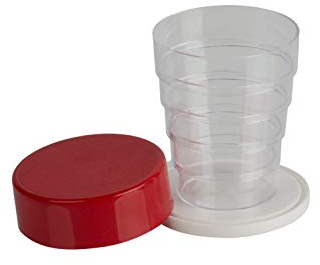 Kimmel Gobelet pliable original avec miroir pour pique-nique, voyage, maison, gobelet pliable pour brossage des dents, extérieur, randonnée, camping, couvercle de couleur rouge