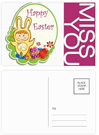Happy Ostern Yellow Bunny Child Egg Culture Miss Postkarten-Set, Danksagungskarte, Mailing Seite, 20 Stück