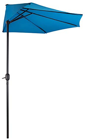 DEMA Sonnenschirm halbrund La Spezia – Gartenschirm, Halbschirm, Sonnenschutz – blau, stabil, wetterbeständig – Terrasse, Balkon, Garten