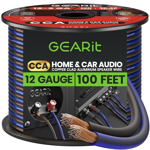GearIT Pro Series 12 Gauge (2 x 4mm²) Speaker Wire Cable (30.4 Meters / 100 Feet/Black Blue) CCA Hifi Audio Speaker Cable Great Use for Car Audio and Home Theater Surround Sound Systems