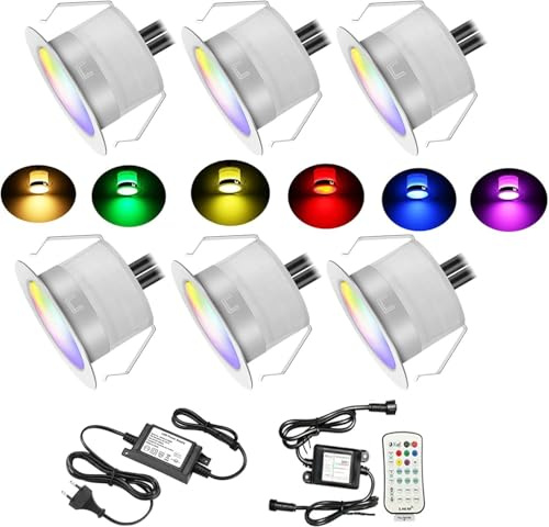 6er RGBWW (4 in 1) 0.6W LED Bodeneinbaustrahler Aussen Ø31mm Bodenstrahler LED DC12V Terassenbeleuchtungen Aussen IP67 Wasserdicht Terrassenbeleuchtung Außen Terrasse Garten Led Spot 12V