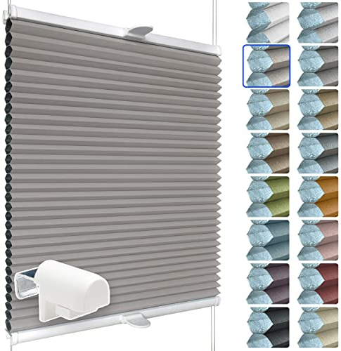 SchattenFreude Waben-Plissee nach Maß für Fenster | 100% verdunkelnd/Blackout | Mit Klemm-Haltern | Klemmfix ohne Bohren | Warmgrau (Weiße Rückseite), Breite: 90-110cm x Höhe: 100-150cm