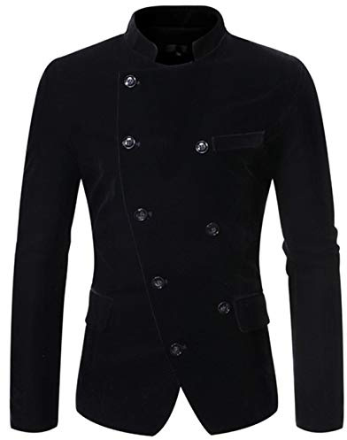 Vestes de costume pour homme en velours à double boutonnage slim fit décontracté vestes costumes - Noir - XXL