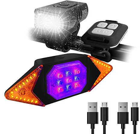 Bike Lights Front and Back Rechargeable, MakeTheOne Super Bright Bicycle Headlight and Tail Light Set Turn Signals, Easy to Install Safety Flashlight Warning Rear Blinkers for Night Riding Cycling